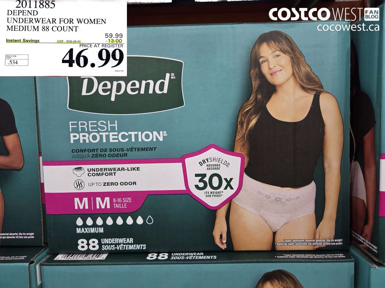2011885 DEPEND UNDERWEAR FOR WOMEN MEDIUM 88 COUNT ($13.00 INSTANT SAVINGS EXPIRES ON 2026-08-02) $46.99
