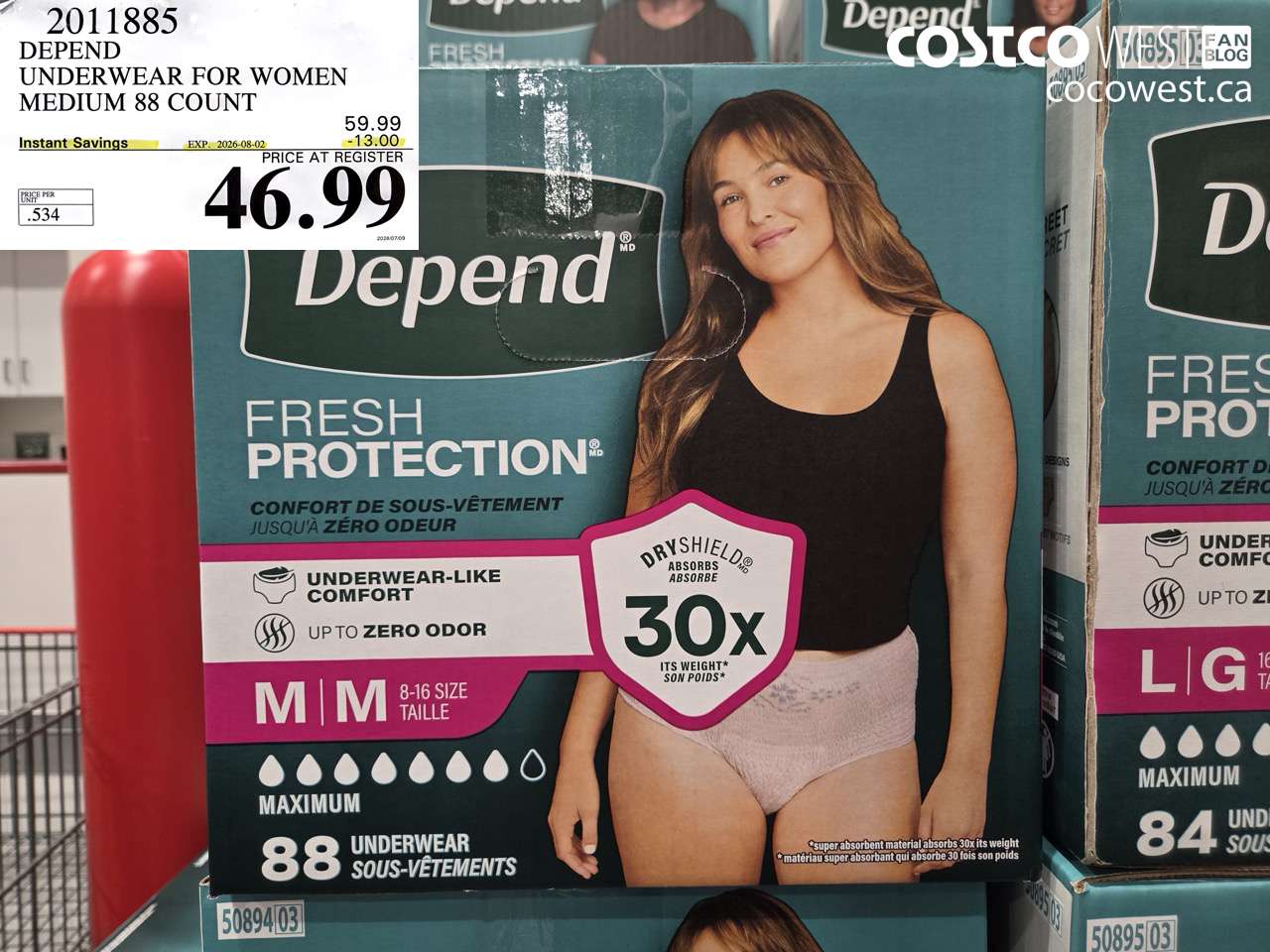 2011885 DEPEND UNDERWEAR FOR WOMEN MEDIUM 88 COUNT ($13.00 INSTANT SAVINGS EXPIRES ON 2026-08-02) $46.99