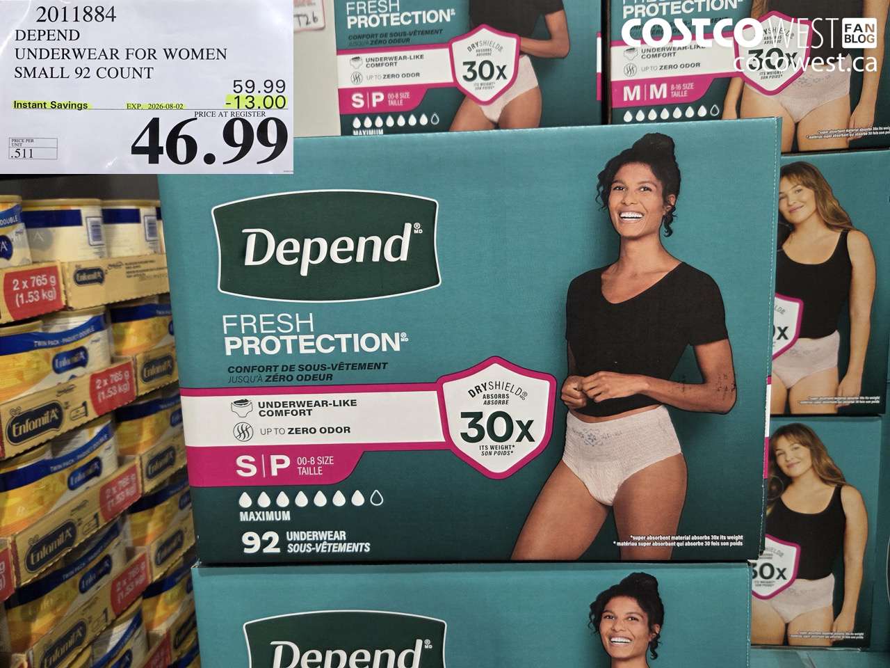 2011884 DEPEND UNDERWEAR FOR WOMEN SMALL 92 COUNT ($13.00 INSTANT SAVINGS EXPIRES ON 2026-08-02) $46.99