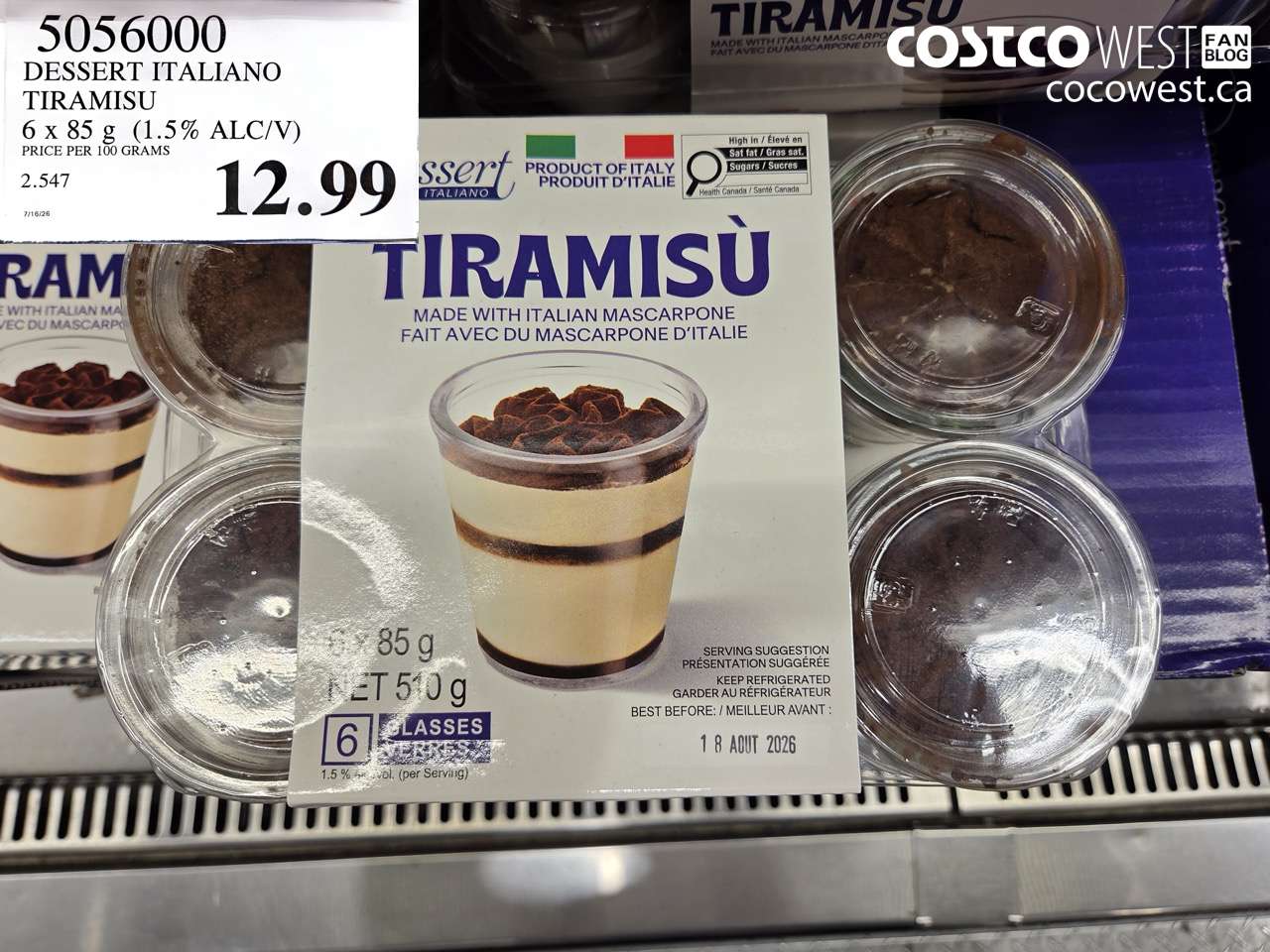 5056000 DESSERT ITALIANO TIRAMISU 6 X 85 G (1.5% ALC/V) $12.99