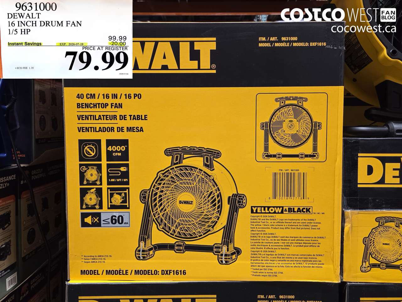 9631000 DEWALT 16 INCH DRUM FAN 1/5 HP ($20.00 INSTANT SAVINGS EXPIRES ON 2026-07-19) $79.99