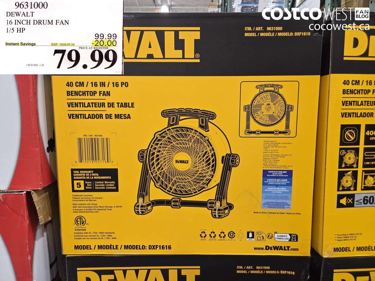 9631000 DEWALT 16 INCH DRUM FAN 1/5 HP ($20.00 INSTANT SAVINGS EXPIRES ON 2026-07-19) $79.99