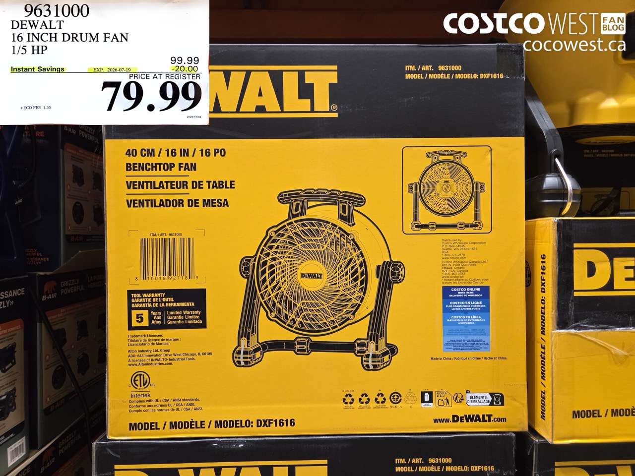 9631000 DEWALT 16 INCH DRUM FAN 1/5 HP ($20.00 INSTANT SAVINGS EXPIRES ON 2026-07-19) $79.99