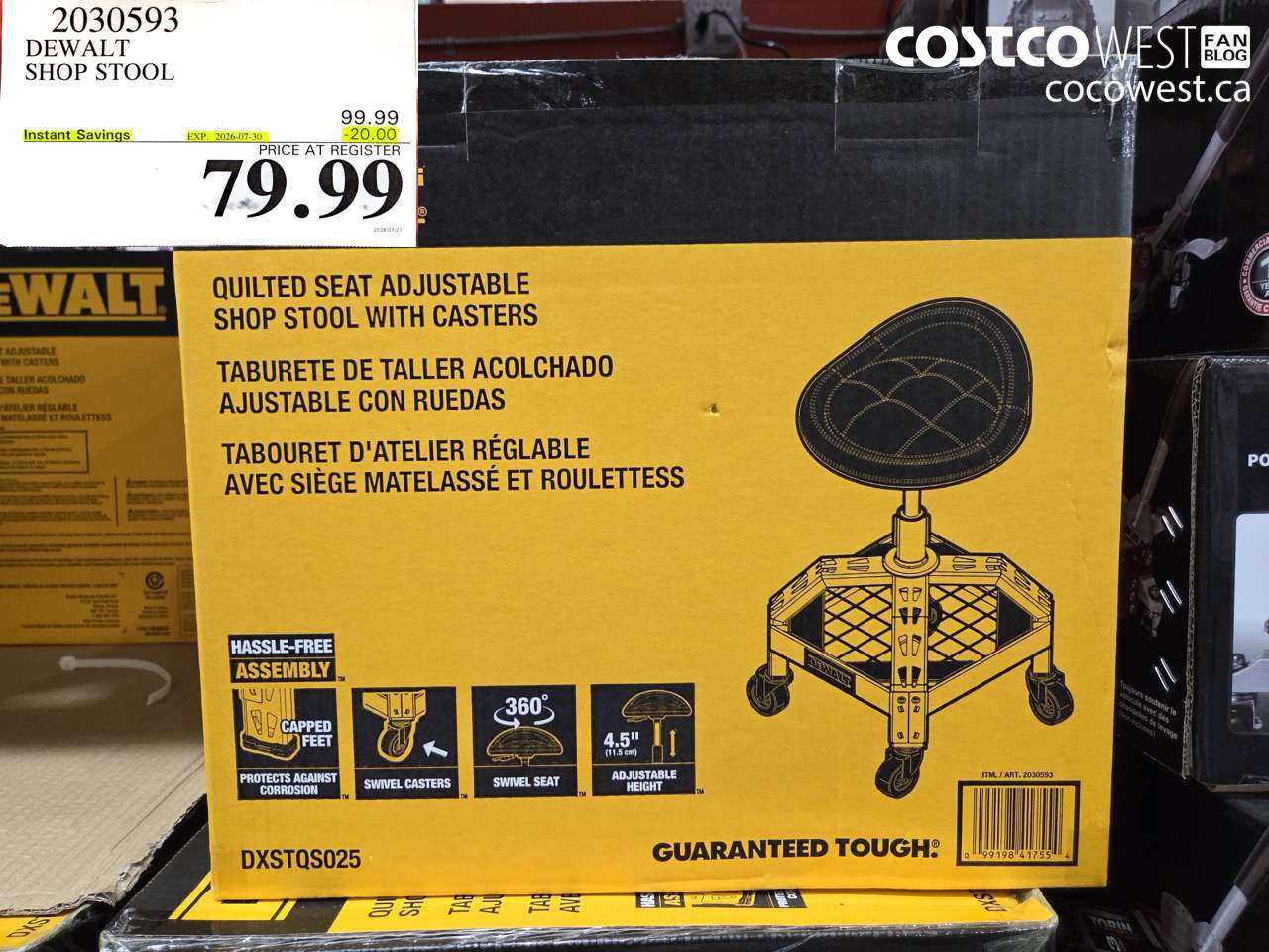 2030593 DEWALT SHOP STOOL ($20.00 INSTANT SAVINGS EXPIRES ON 2026-07-30) $79.99