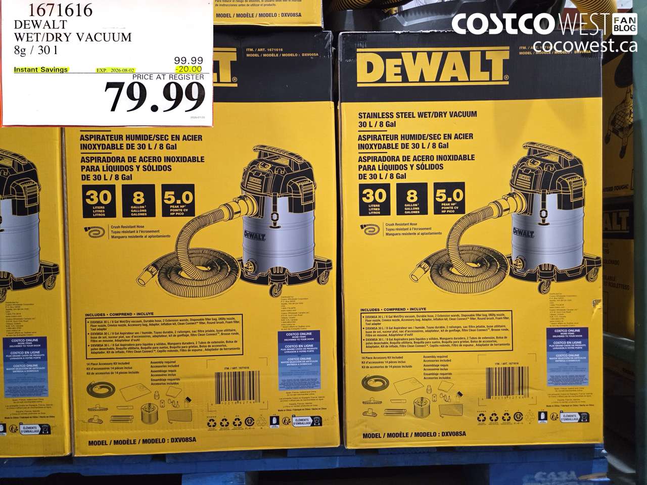 1671616 DEWALT WET/DRY VACUUM 8G / 30 L ($20.00 INSTANT SAVINGS EXPIRES ON 2026-08-02) $79.99