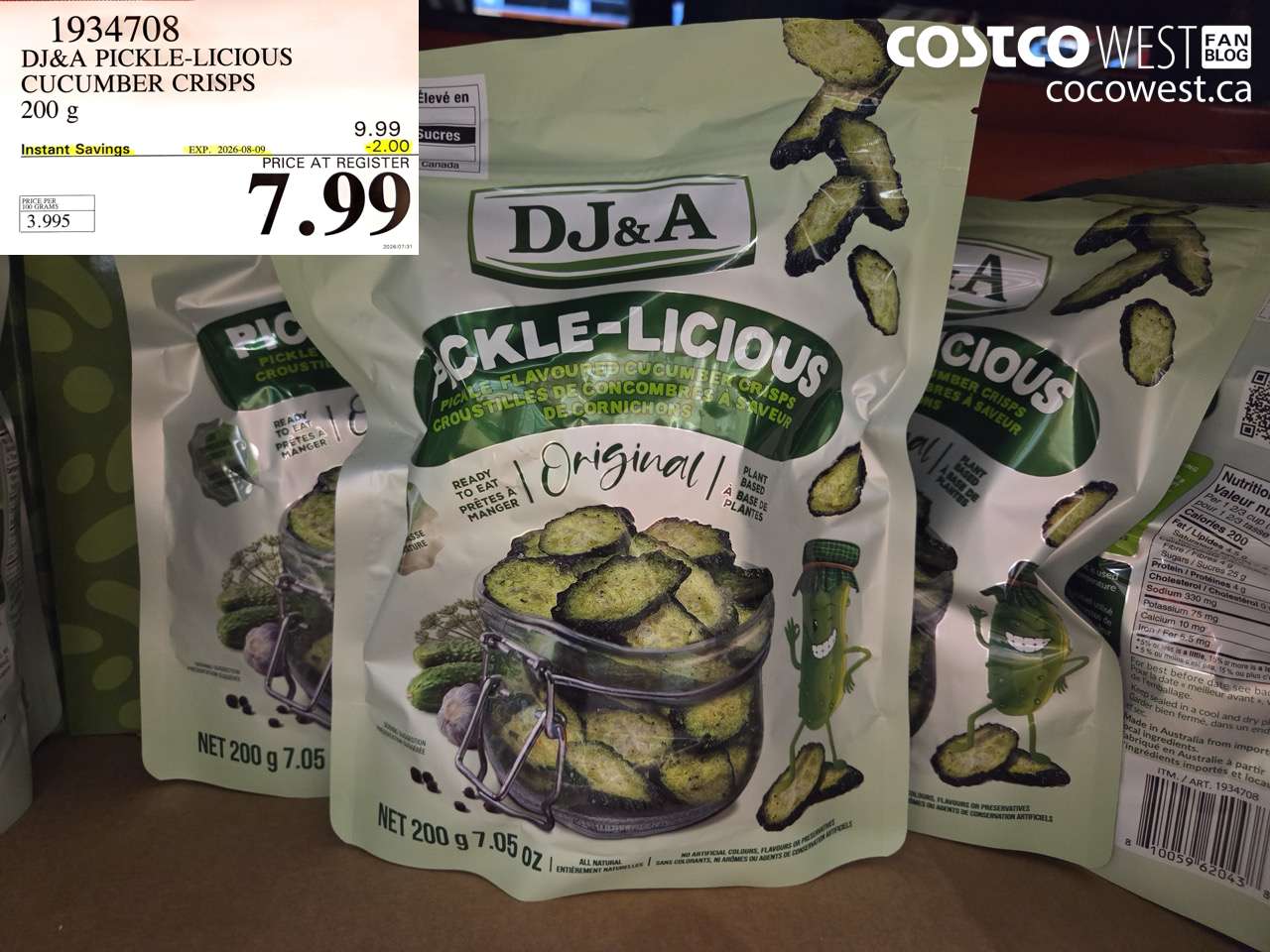 1934708 DJ&A PICKLE-LICIOUS CUCUMBER CRISPS 200 G ($2.00 INSTANT SAVINGS EXPIRES ON 2026-08-09) $7.99