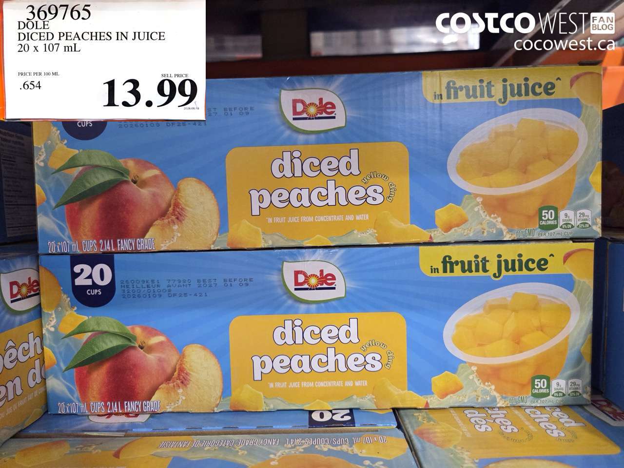 369765 DOLE DICED PEACHES IN JUICE 20 X 107 ML $13.99