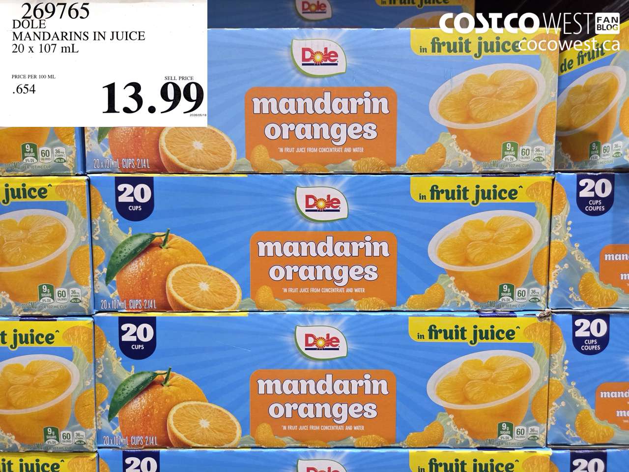 269765 DOLE MANDARINS IN JUICE 20 X 107 ML $13.99