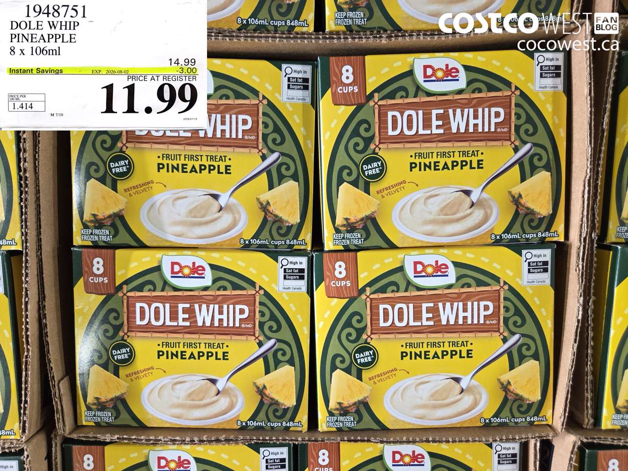 1948751 DOLE WHIP PINEAPPLE 8 X 106ML ($3.00 INSTANT SAVINGS EXPIRES ON 2026-08-02) $11.99
