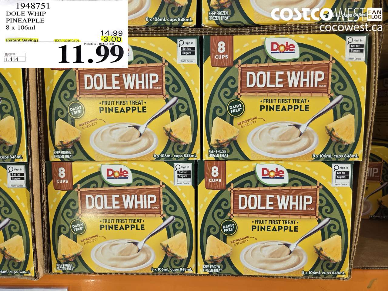 1948751 DOLE WHIP PINEAPPLE 8 X 106ML ($3.00 INSTANT SAVINGS EXPIRES ON 2026-08-02) $11.99