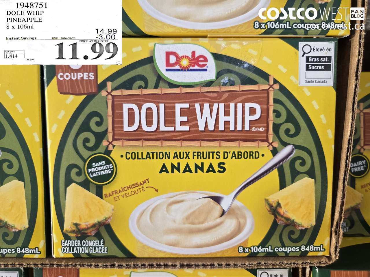 1948751 DOLE WHIP PINEAPPLE 8 X 106ML ($3.00 INSTANT SAVINGS EXPIRES ON 2026-08-02) $11.99