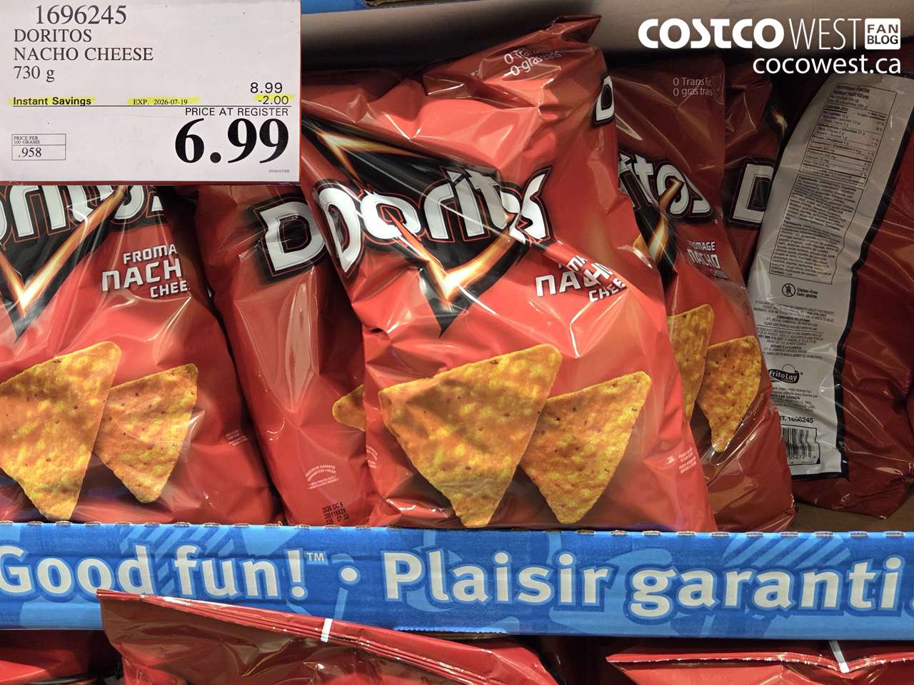 1696245 DORITOS NACHO CHEESE 730 G ($2.00 INSTANT SAVINGS EXPIRES ON 2026-07-19) $6.99