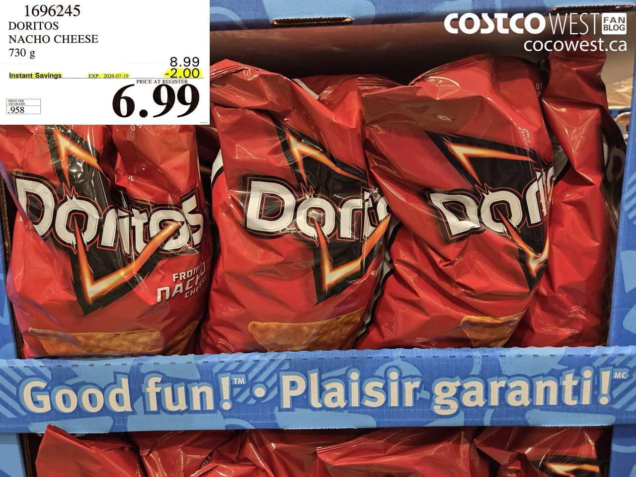 1696245 DORITOS NACHO CHEESE 730 G ($2.00 INSTANT SAVINGS EXPIRES ON 2026-07-19) $6.99
