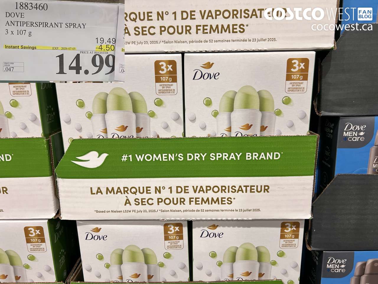 1883460 DOVE ANTIPERSPIRANT SPRAY 3 X 107 G ($4.50 INSTANT SAVINGS EXPIRES ON 2026-07-05) $14.99