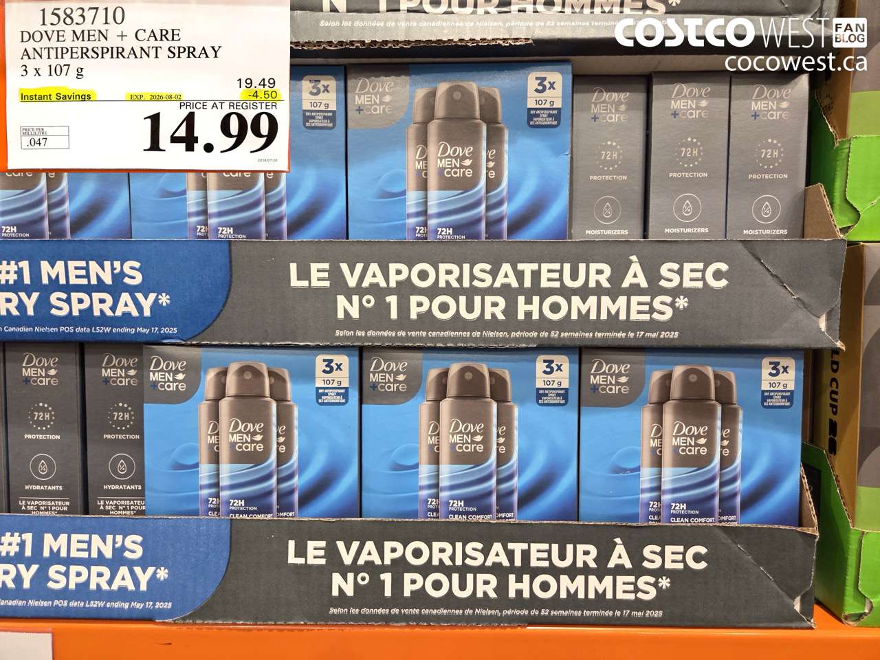 1583710 DOVE MEN + CARE ANTIPERSPIRANT SPRAY 3 X 107 G ($4.50 INSTANT SAVINGS EXPIRES ON 2026-08-02) $14.99