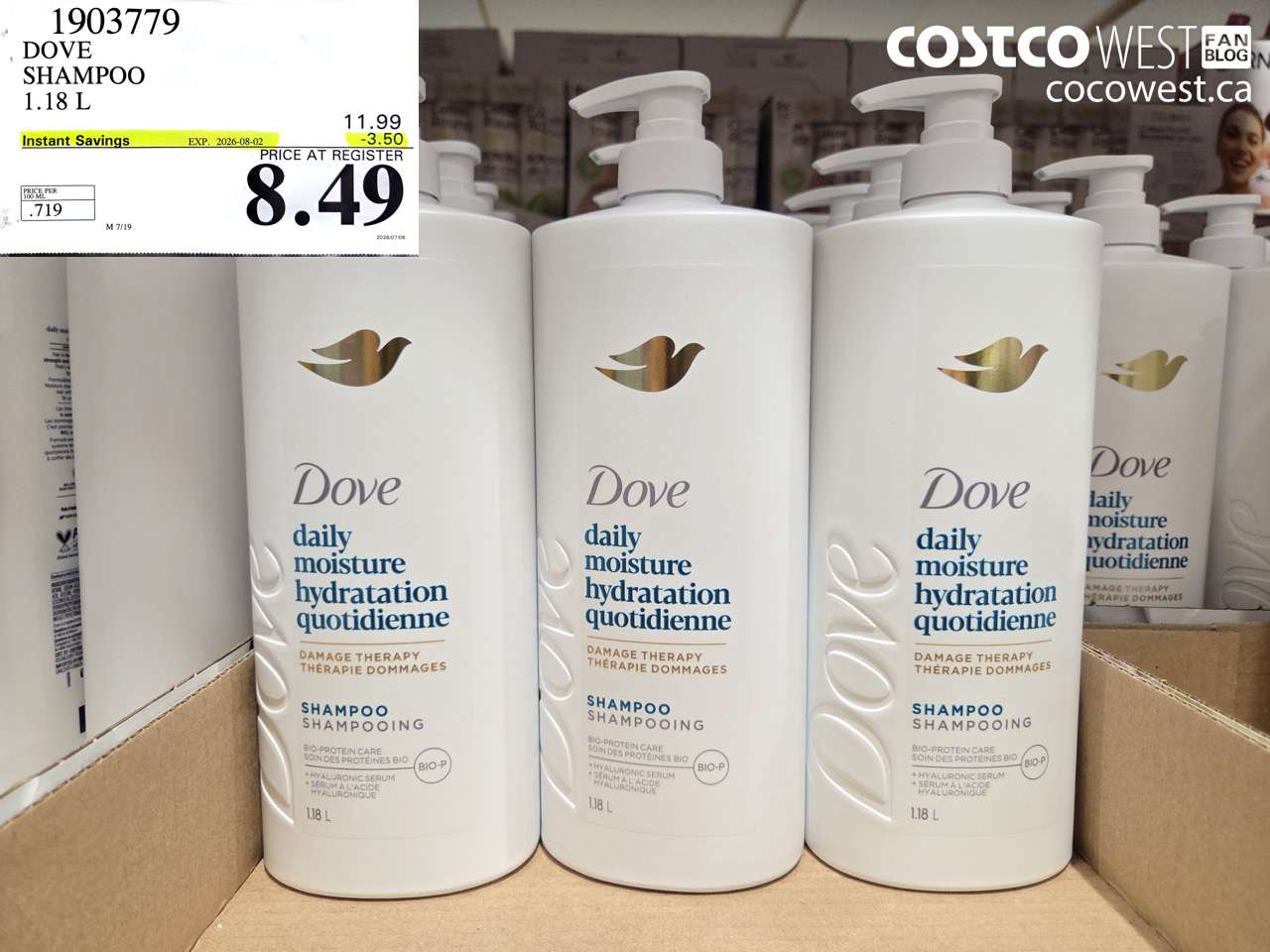 1903779 DOVE SHAMPOO 1.18 L ($3.50 INSTANT SAVINGS EXPIRES ON 2026-08-02) $8.49