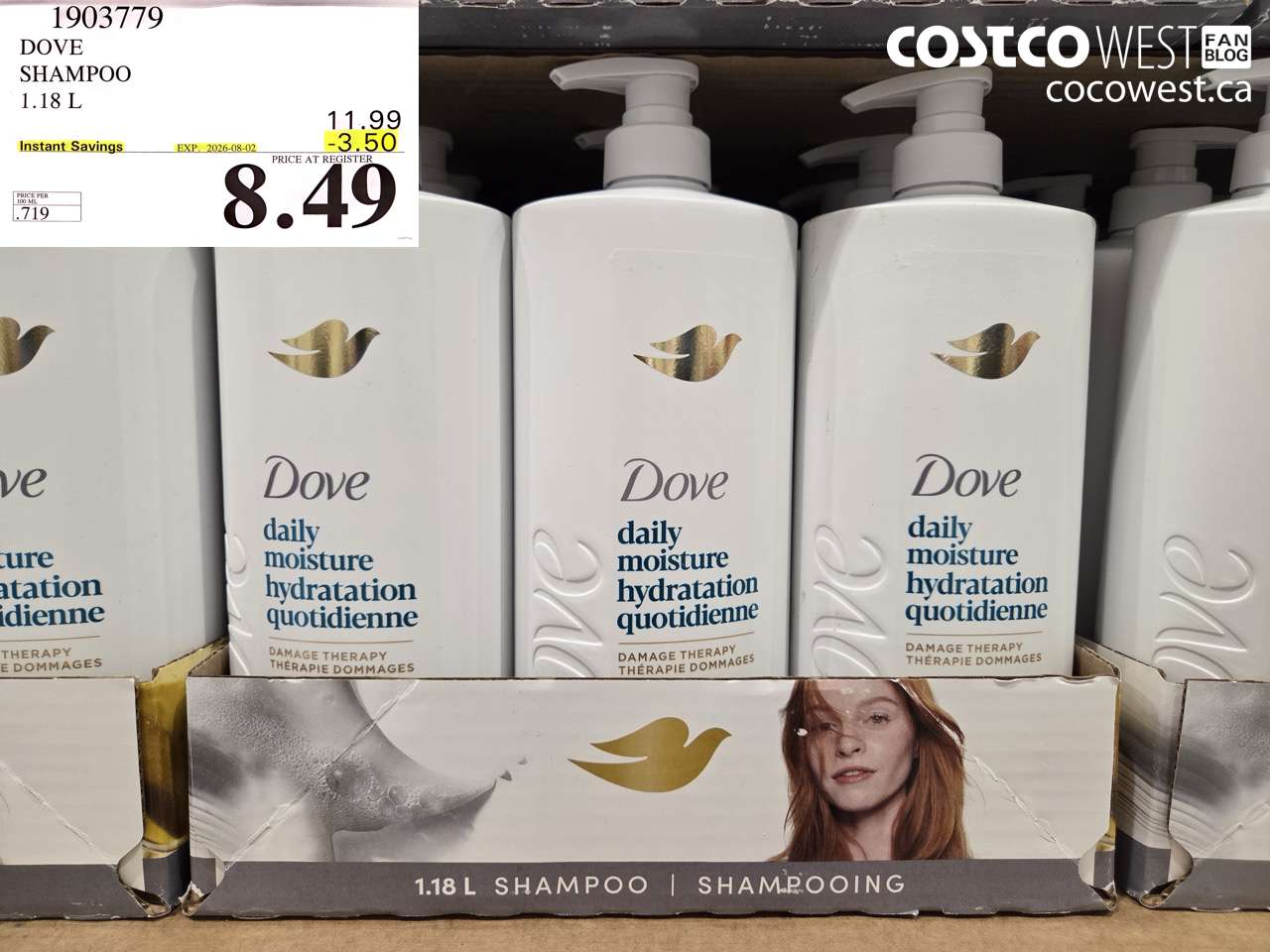 1903779 DOVE SHAMPOO 1.18 L ($3.50 INSTANT SAVINGS EXPIRES ON 2026-08-02) $8.49