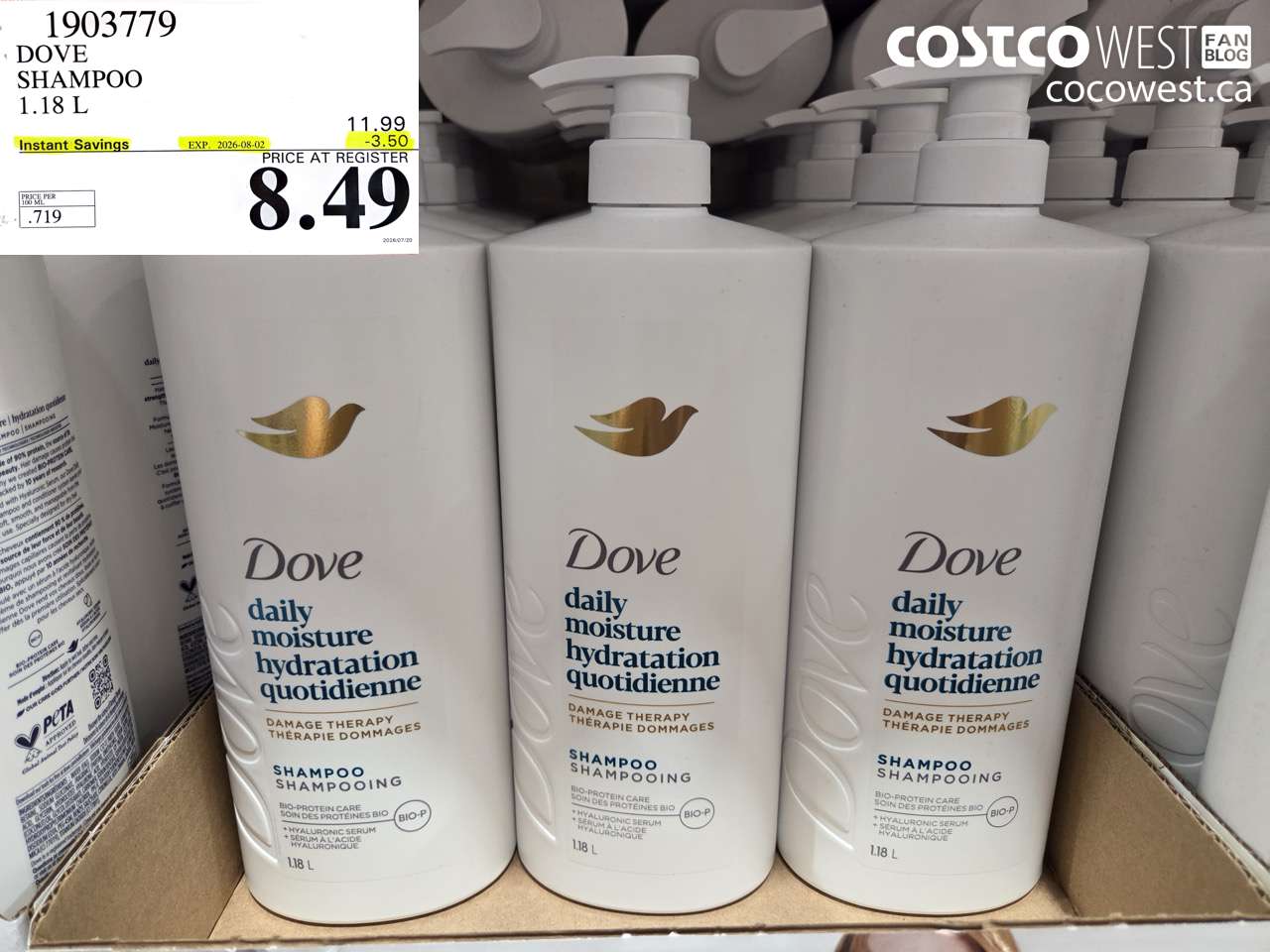 1903779 DOVE SHAMPOO 1.18 L ($3.50 INSTANT SAVINGS EXPIRES ON 2026-08-02) $8.49