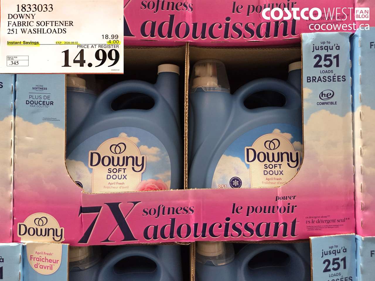 1833033 DOWNY FABRIC SOFTENER 251 WASHLOADS ($4.00 INSTANT SAVINGS EXPIRES ON 2026-08-02) $14.99
