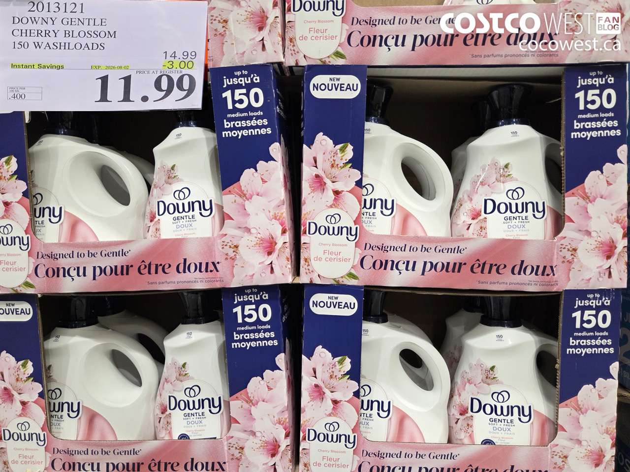 2013121 DOWNY GENTLE CHERRY BLOSSOM 150 WASHLOADS ($3.00 INSTANT SAVINGS EXPIRES ON 2026-08-02) $11.99