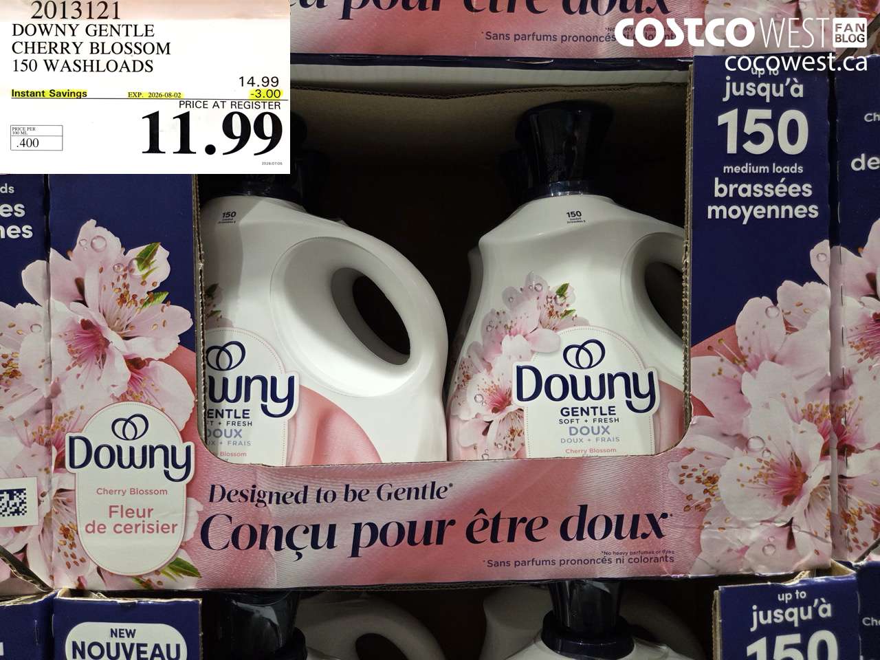 2013121 DOWNY GENTLE CHERRY BLOSSOM 150 WASHLOADS ($3.00 INSTANT SAVINGS EXPIRES ON 2026-08-02) $11.99