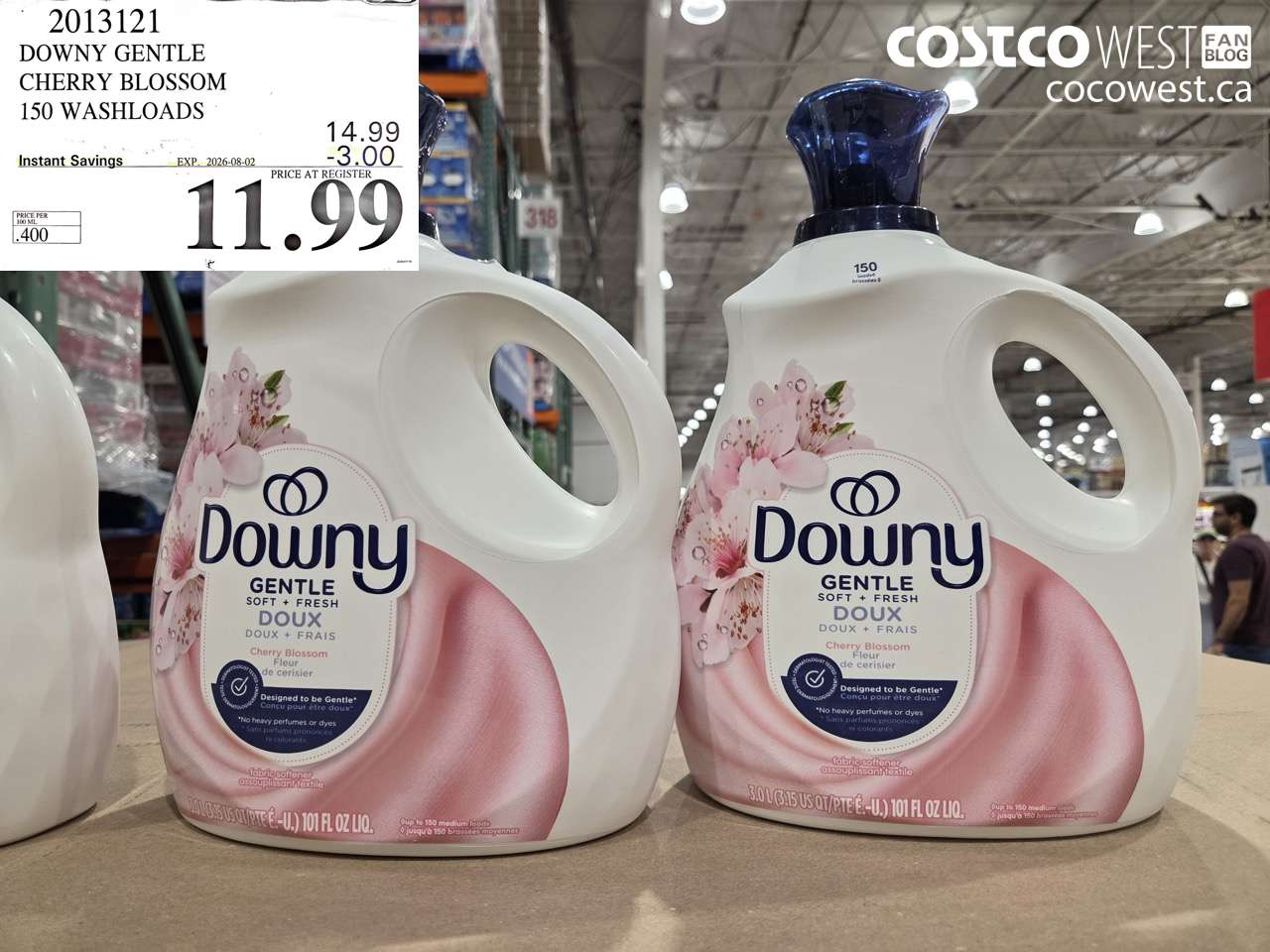 2013121 DOWNY GENTLE CHERRY BLOSSOM 150 WASHLOADS ($3.00 INSTANT SAVINGS EXPIRES ON 2026-08-02) $11.99