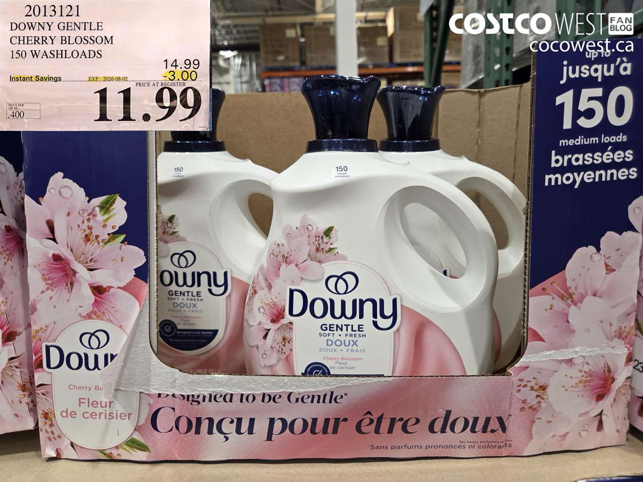2013121 DOWNY GENTLE CHERRY BLOSSOM 150 WASHLOADS ($3.00 INSTANT SAVINGS EXPIRES ON 2026-08-02) $11.99