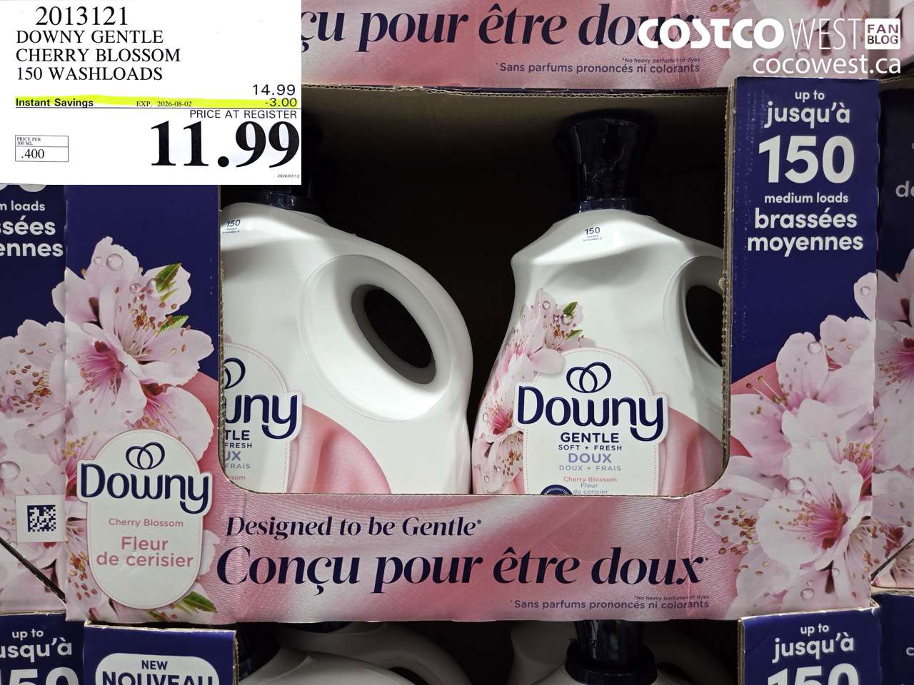2013121 DOWNY GENTLE CHERRY BLOSSOM 150 WASHLOADS ($3.00 INSTANT SAVINGS EXPIRES ON 2026-08-02) $11.99