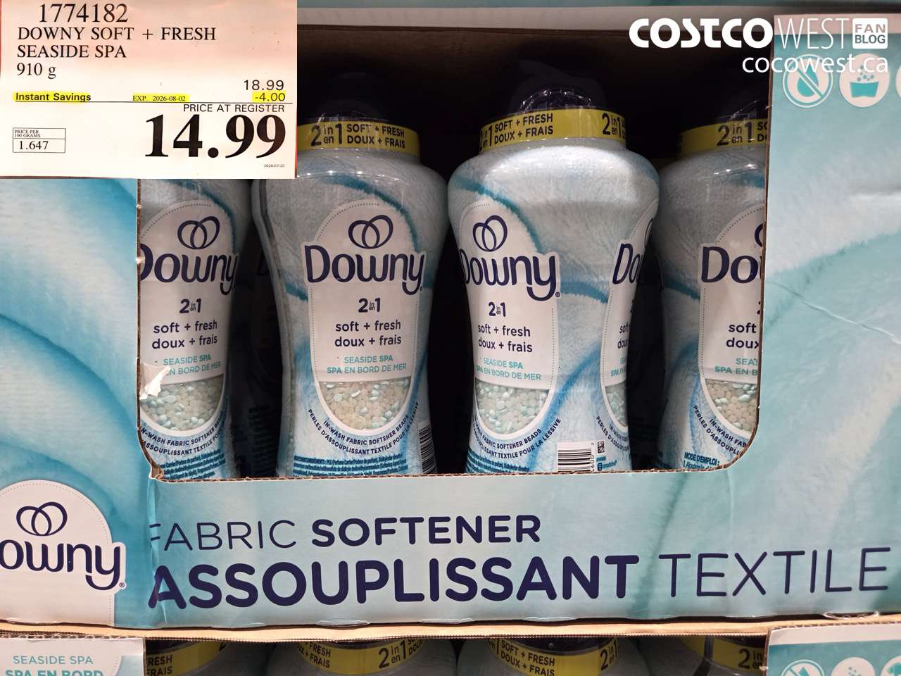1774182 DOWNY SOFT + FRESH SEASIDE SPA 910 G ($4.00 INSTANT SAVINGS EXPIRES ON 2026-08-02) $14.99