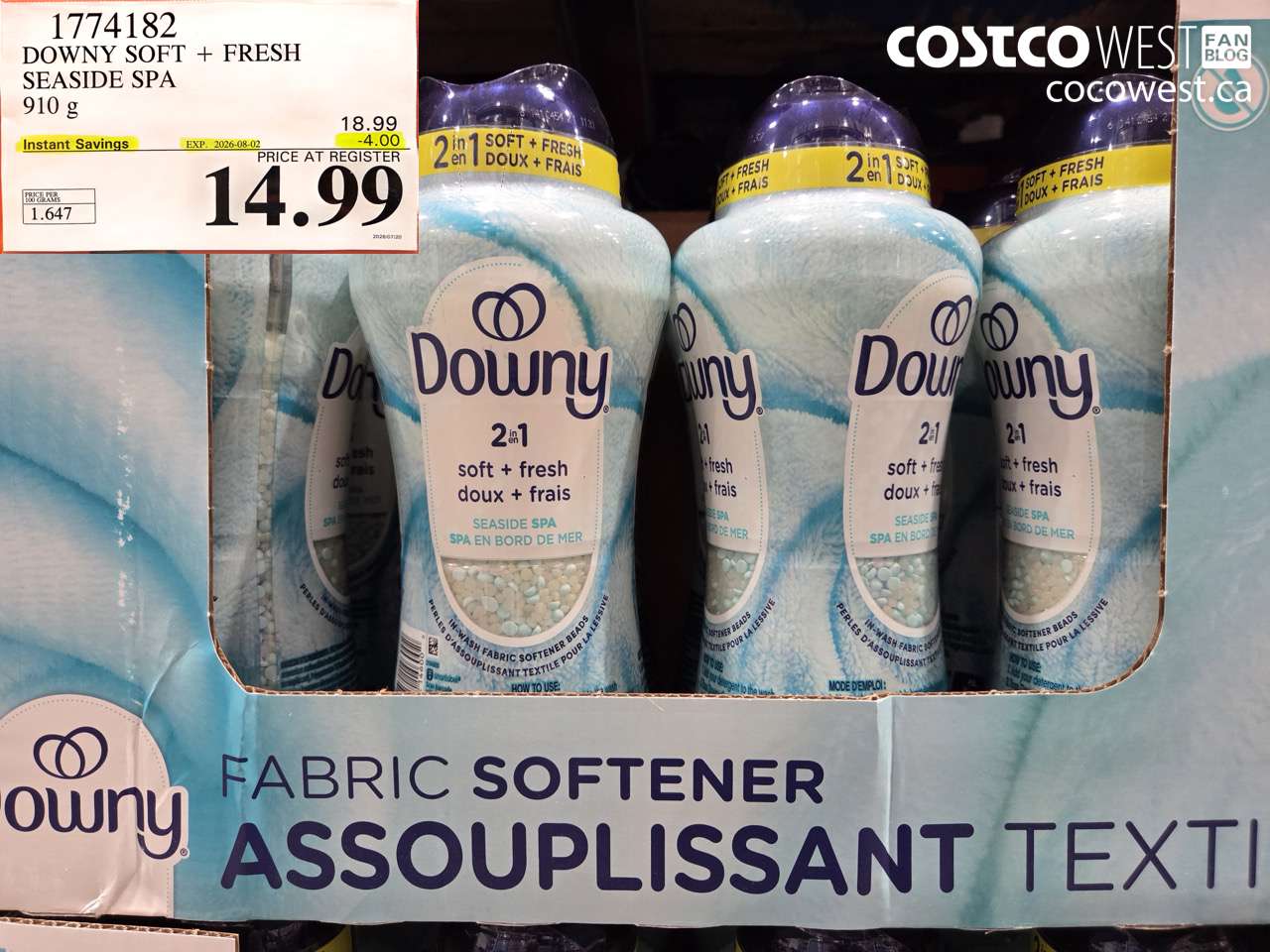 1774182 DOWNY SOFT + FRESH SEASIDE SPA 910 G ($4.00 INSTANT SAVINGS EXPIRES ON 2026-08-02) $14.99