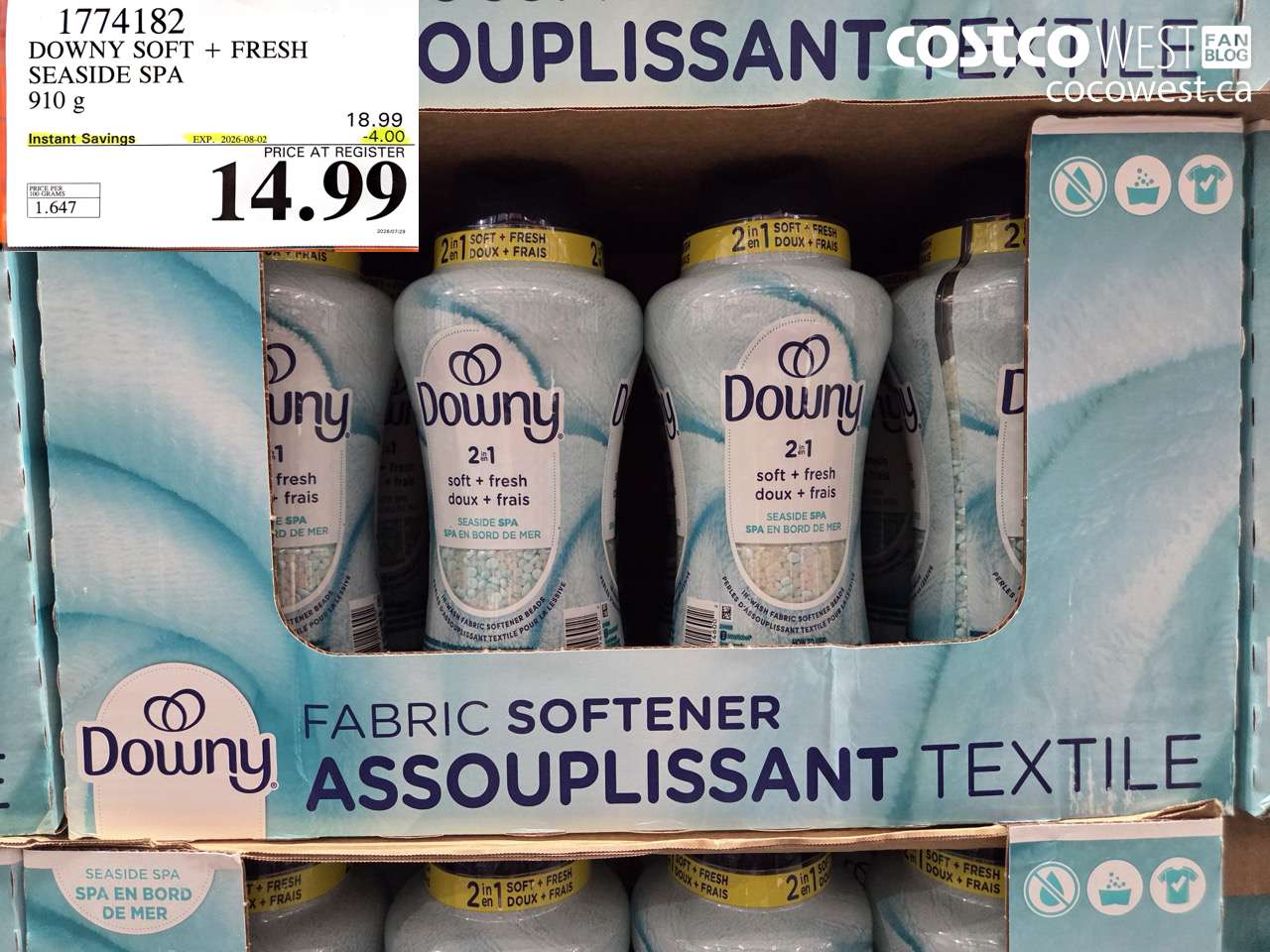 1774182 DOWNY SOFT + FRESH SEASIDE SPA 910 G ($4.00 INSTANT SAVINGS EXPIRES ON 2026-08-02) $14.99