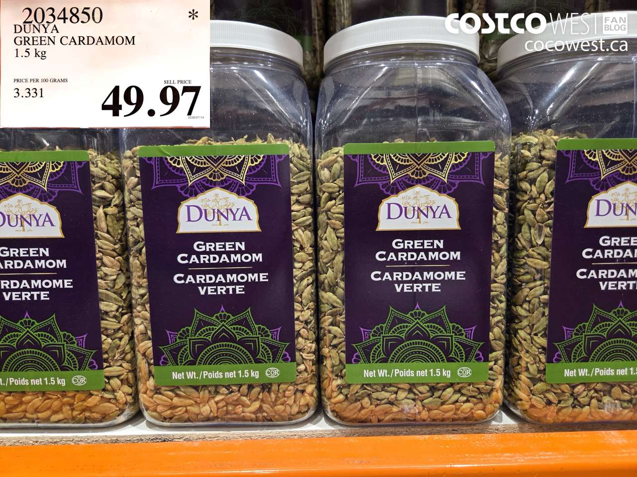 2034850 DUNYA GREEN CARDAMOM 1.5 KG $49.97
