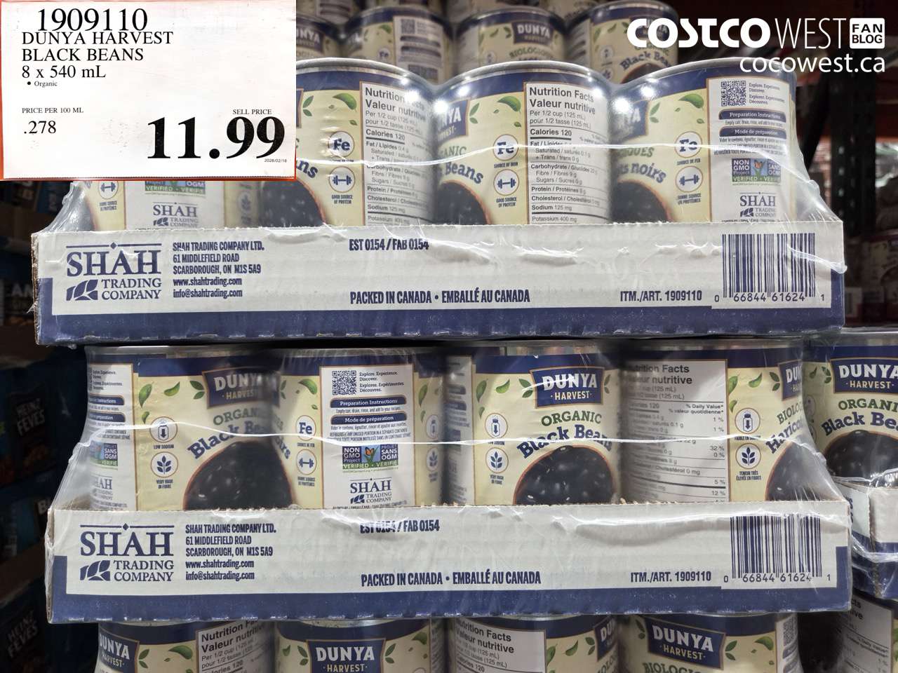 1909110 DUNYA HARVEST BLACK BEANS 8 X 540 ML $11.99