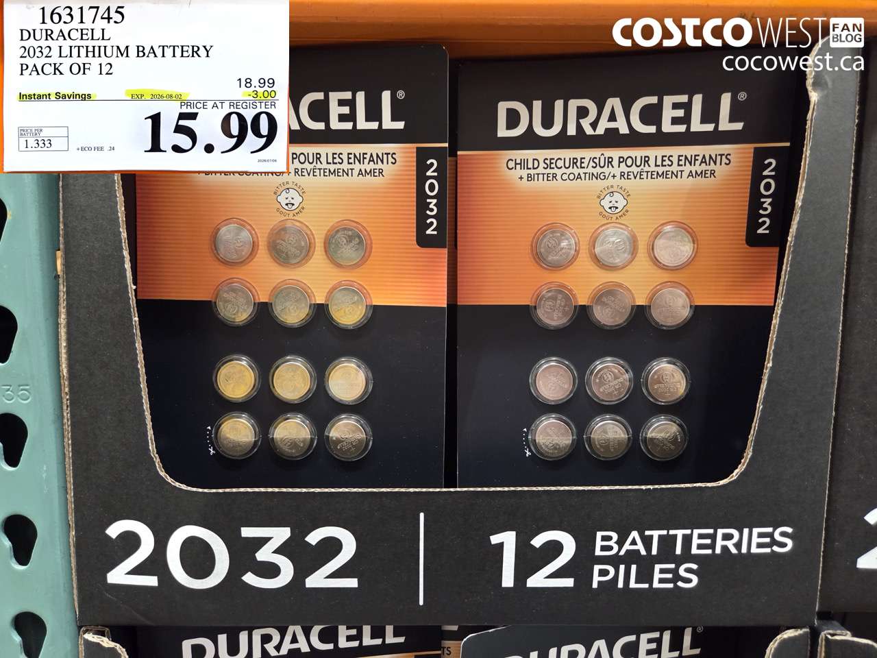 1631745 DURACELL 2032 LITHIUM BATTERY PACK OF 12 ($3.00 INSTANT SAVINGS EXPIRES ON 2026-08-02) $15.99