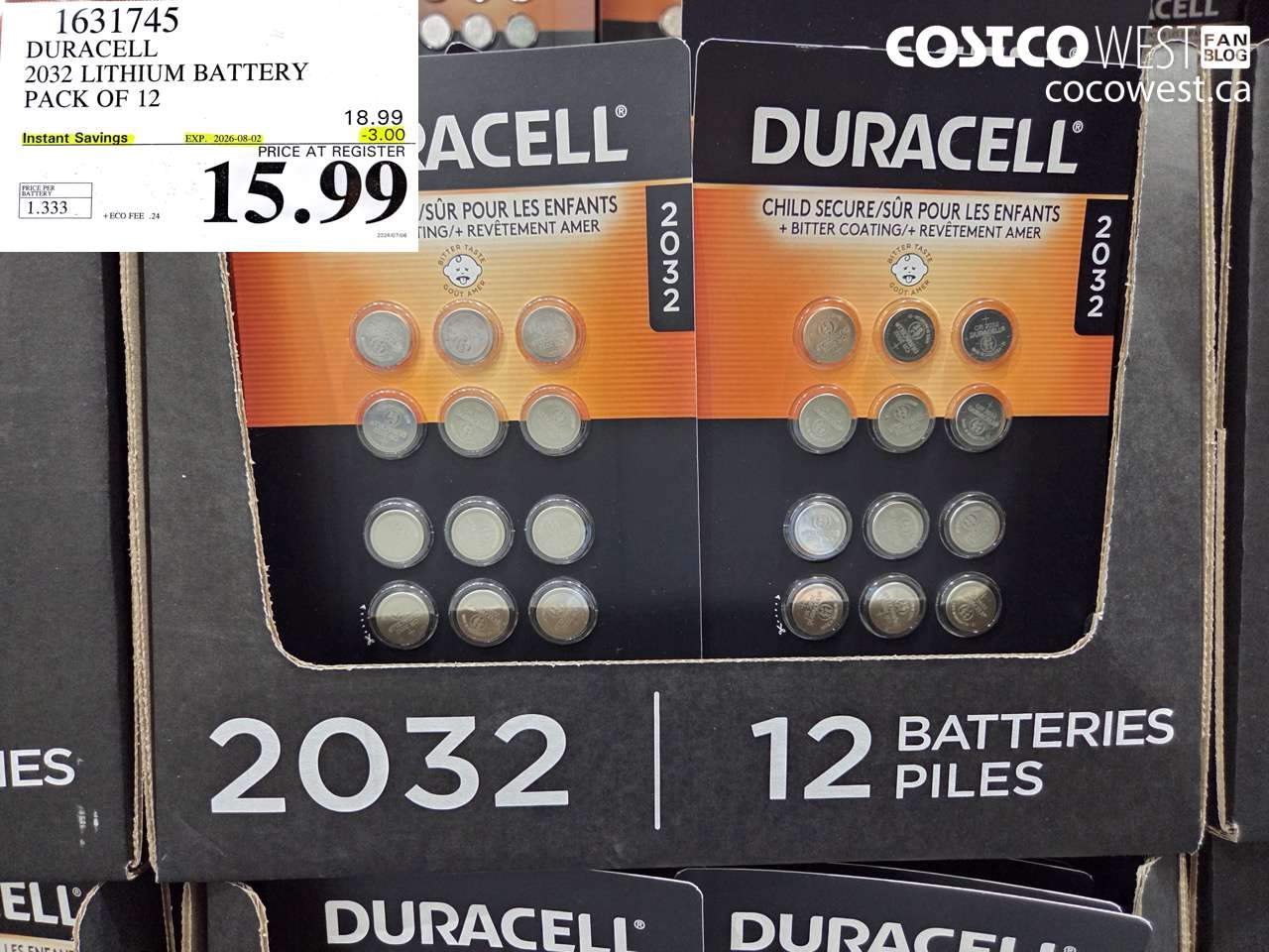 1631745 DURACELL 2032 LITHIUM BATTERY PACK OF 12 ($3.00 INSTANT SAVINGS EXPIRES ON 2026-08-02) $15.99