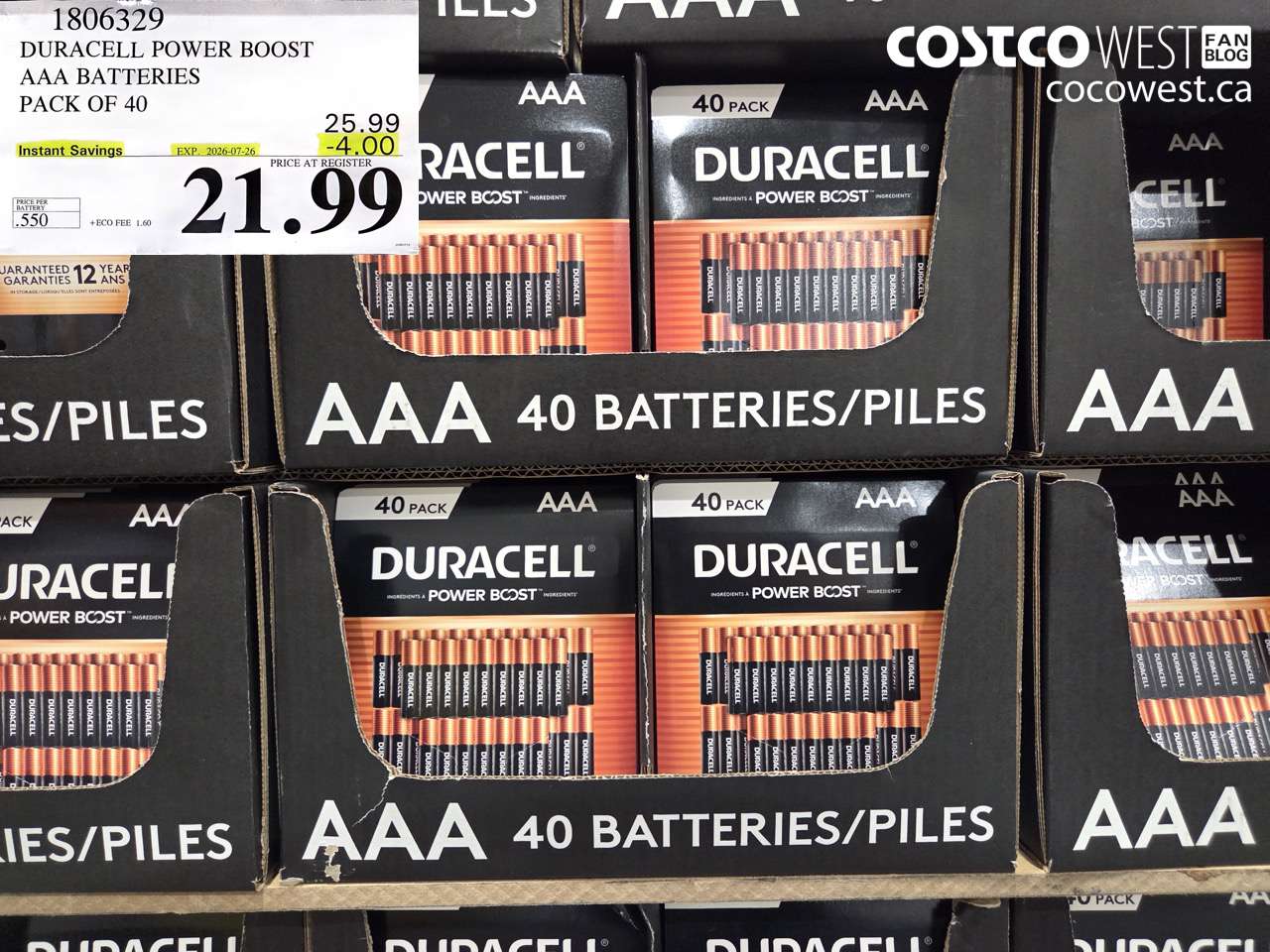 1806329 DURACELL POWER BOOST AAA BATTERIES PACK OF 40 ($4.00 INSTANT SAVINGS EXPIRES ON 2026-07-26) $21.99