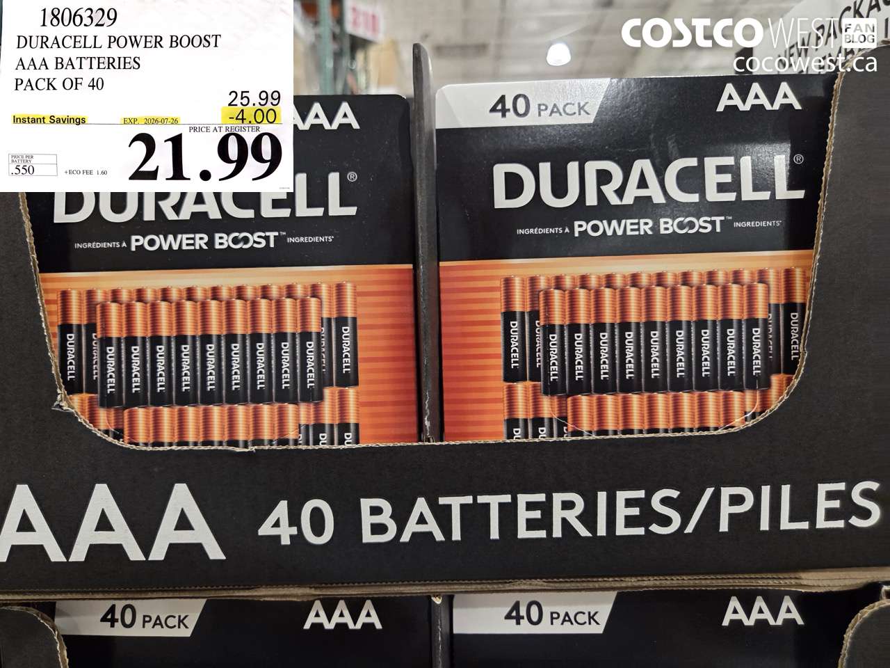 1806329 DURACELL POWER BOOST AAA BATTERIES PACK OF 40 ($4.00 INSTANT SAVINGS EXPIRES ON 2026-07-26) $21.99