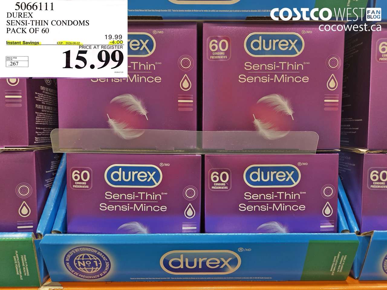 5066111 DUREX SENSI-THIN CONDOMS PACK OF 60 ($4.00 INSTANT SAVINGS EXPIRES ON 2026-08-02) $15.99