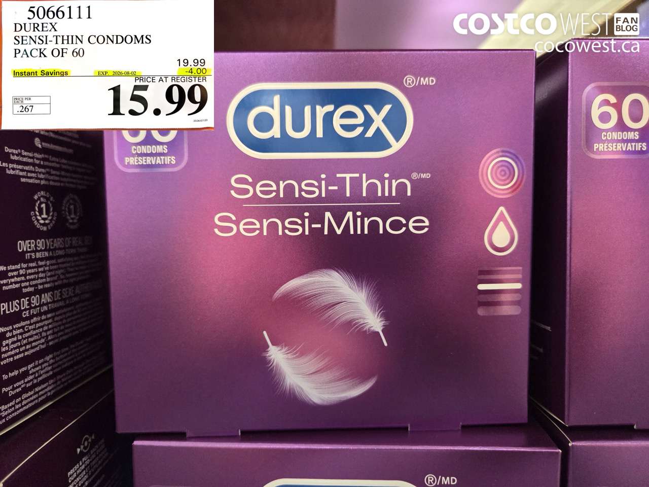 5066111 DUREX SENSI-THIN CONDOMS PACK OF 60 ($4.00 INSTANT SAVINGS EXPIRES ON 2026-08-02) $15.99