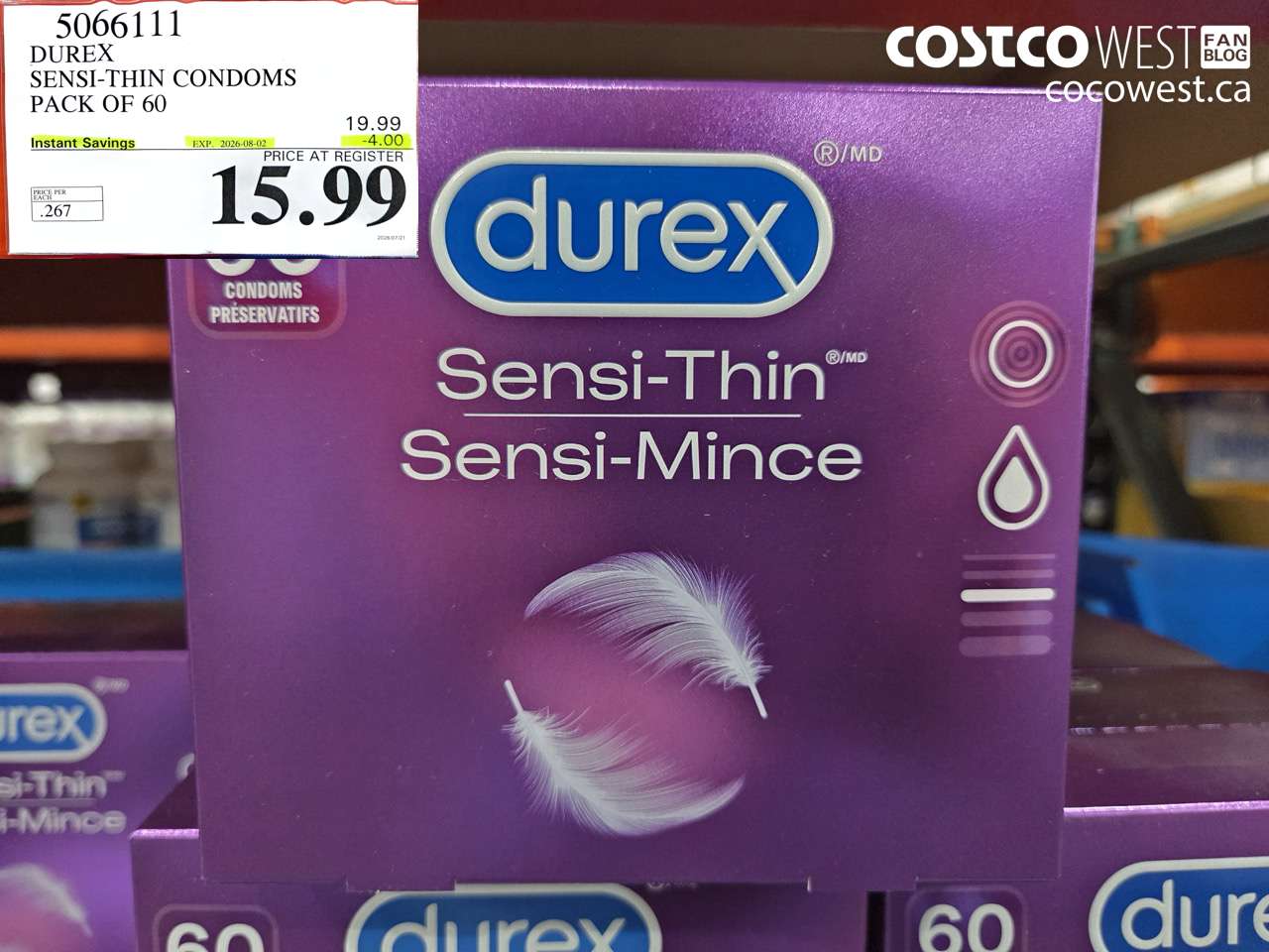 5066111 DUREX SENSI-THIN CONDOMS PACK OF 60 ($4.00 INSTANT SAVINGS EXPIRES ON 2026-08-02) $15.99