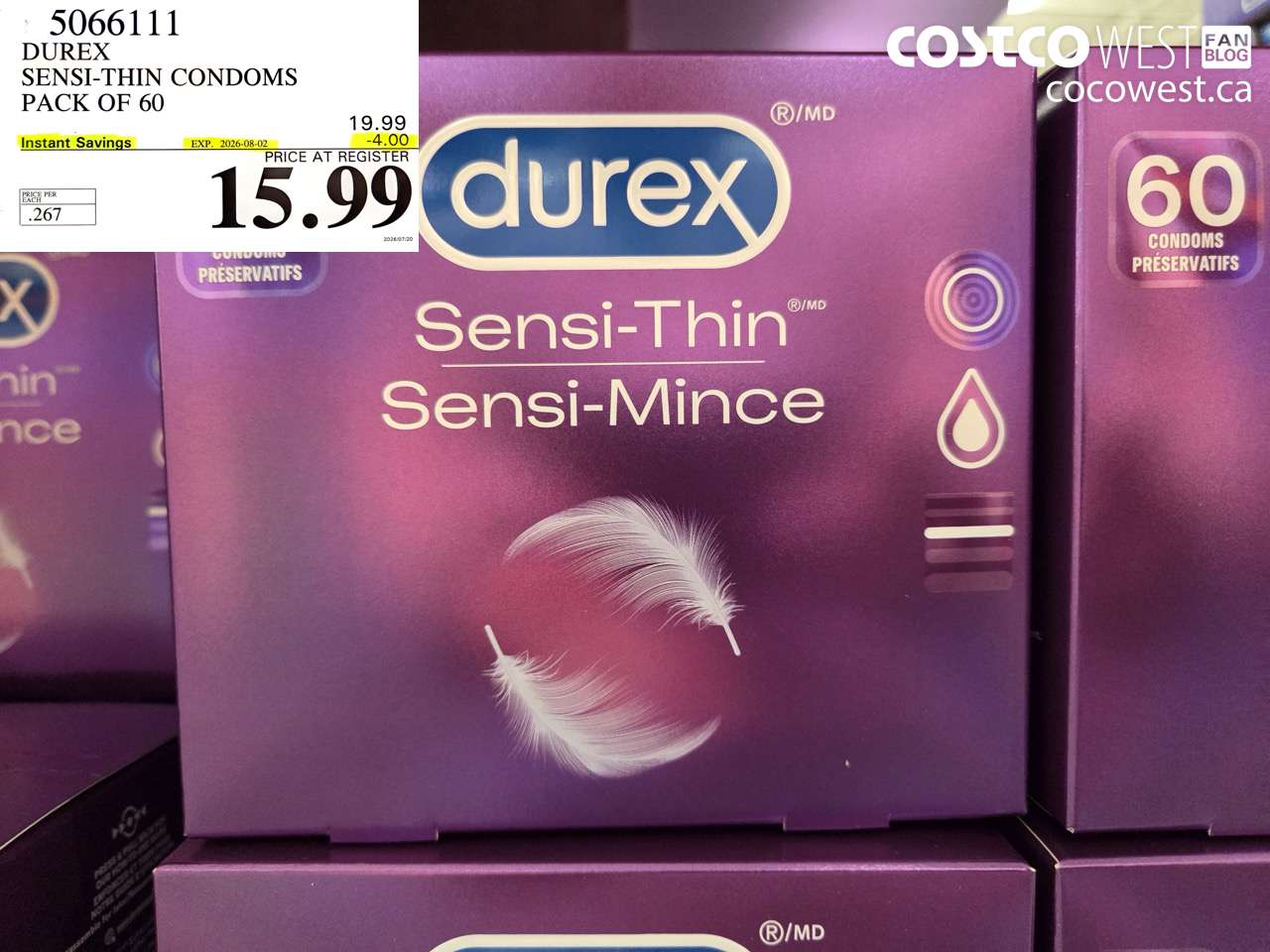 5066111 DUREX SENSI-THIN CONDOMS PACK OF 60 ($4.00 INSTANT SAVINGS EXPIRES ON 2026-08-02) $15.99