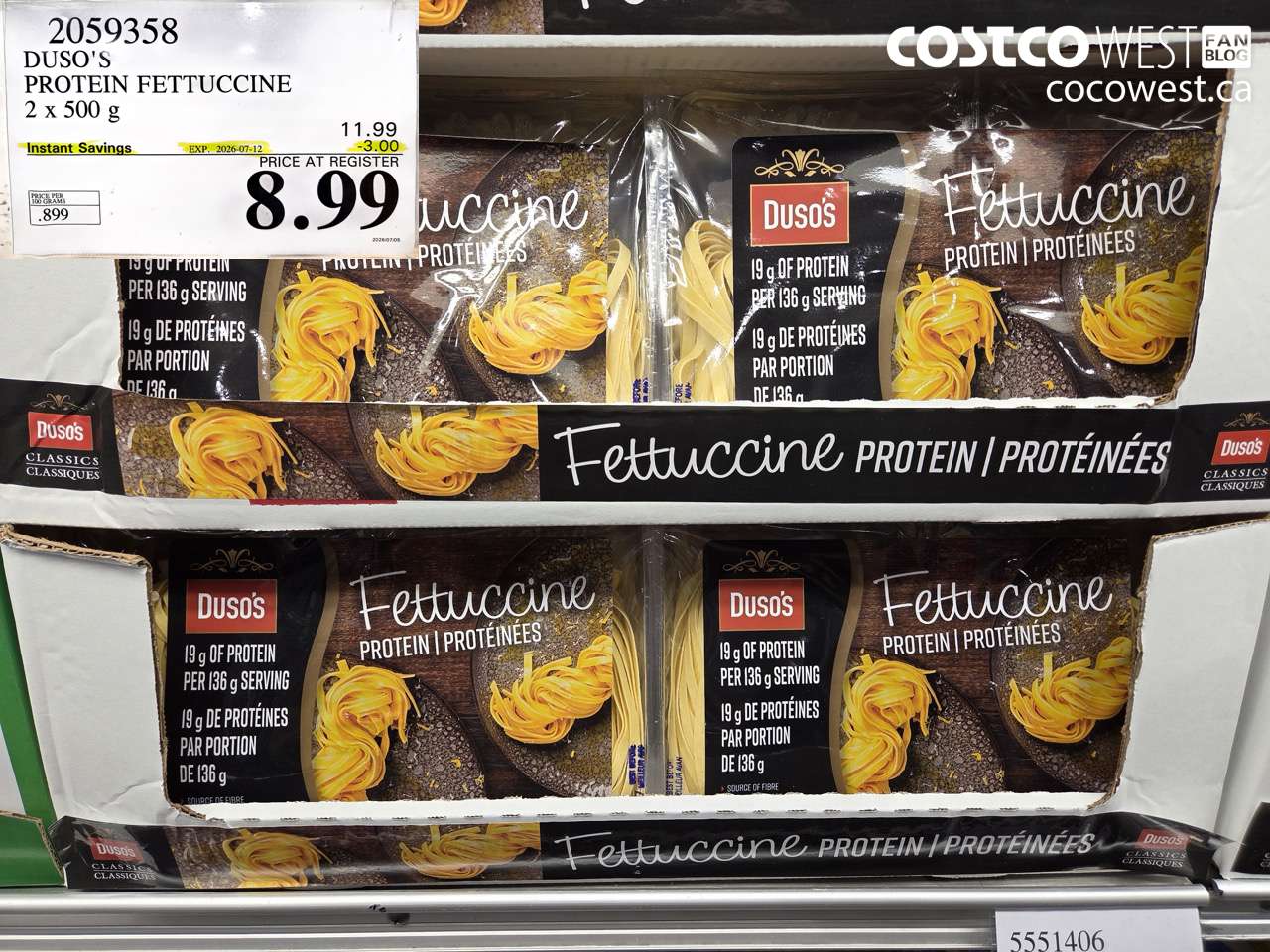 2059358 DUSO'S PROTEIN FETTUCCINE 2 X 500 G ($3.00 INSTANT SAVINGS EXPIRES ON 2026-07-12) $8.99