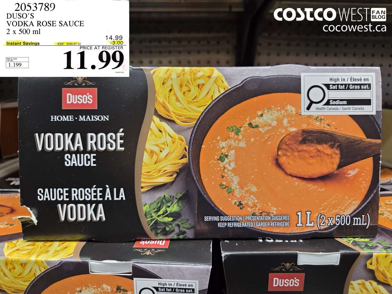 2053789 DUSO'S VODKA ROSE SAUCE 2 X 500 ML ($3.00 INSTANT SAVINGS EXPIRES ON 2026-07-12) $11.99
