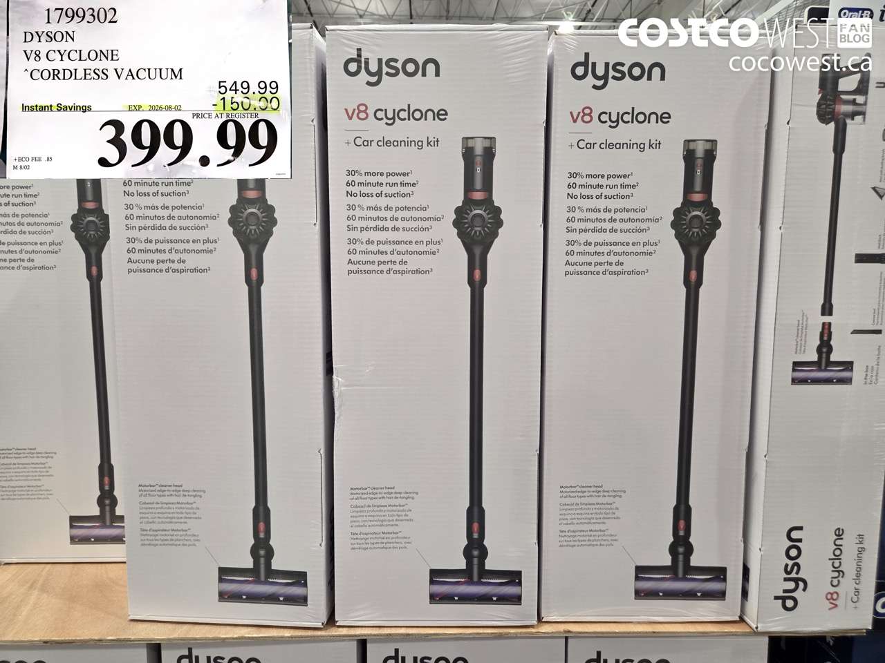 1799302 DYSON V8 CYCLONE CORDLESS VACUUM ($150.00 INSTANT SAVINGS EXPIRES ON 2026-08-02) $399.99