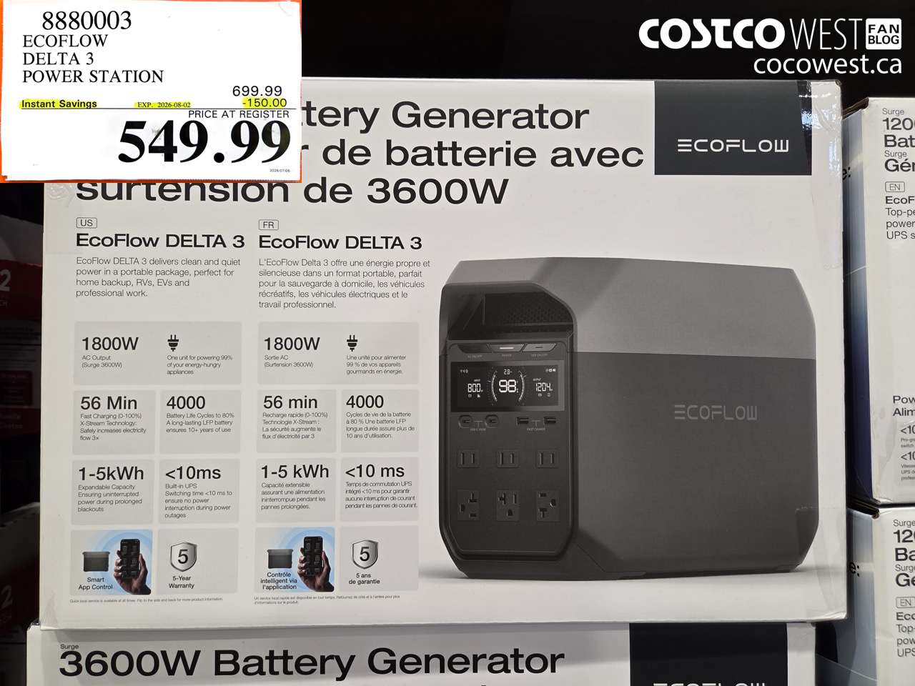 8880003 ECOFLOW DELTA 3 POWER STATION ($150.00 INSTANT SAVINGS EXPIRES ON 2026-08-02) $549.99