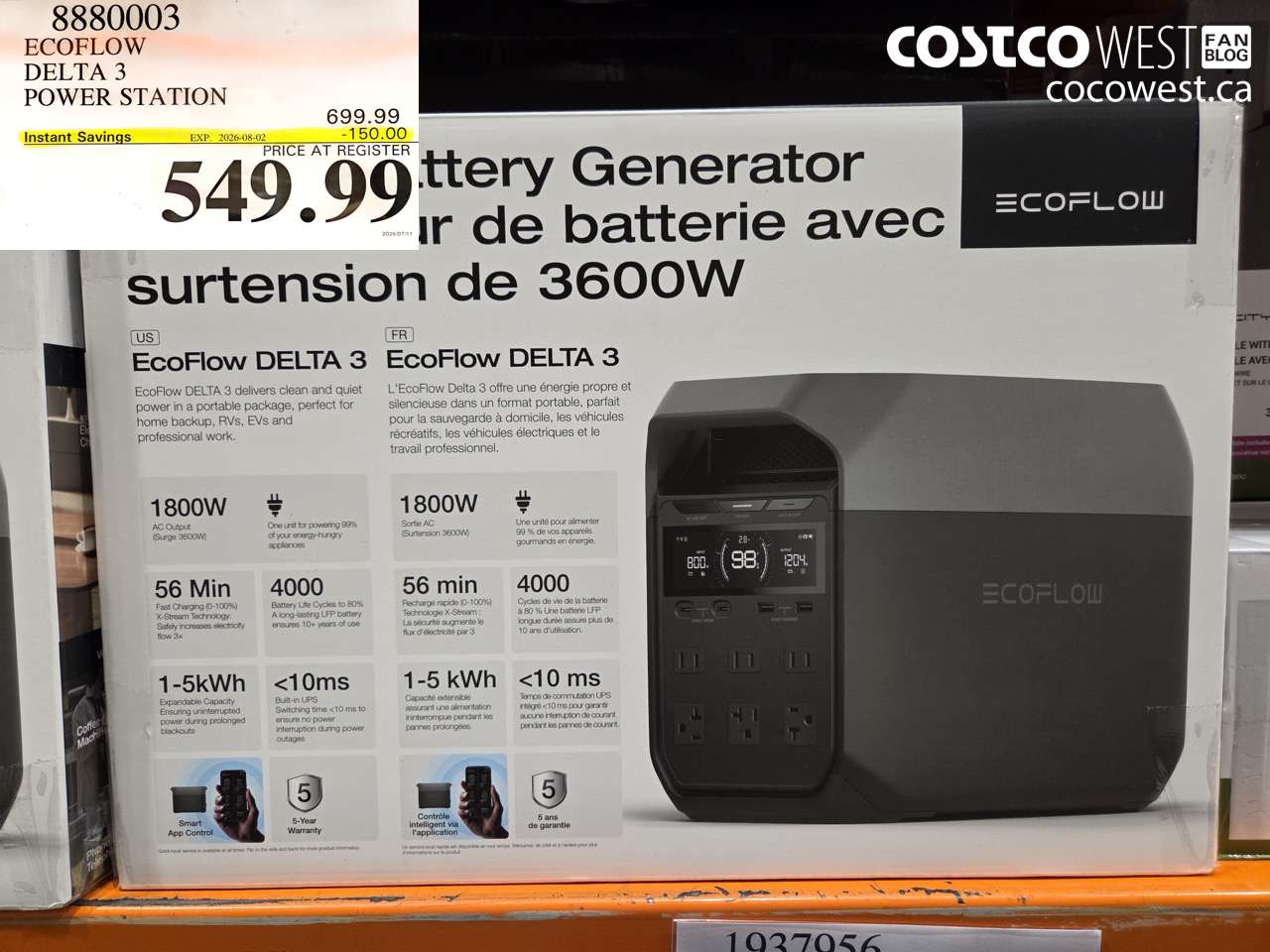 8880003 ECOFLOW DELTA 3 POWER STATION ($150.00 INSTANT SAVINGS EXPIRES ON 2026-08-02) $549.99