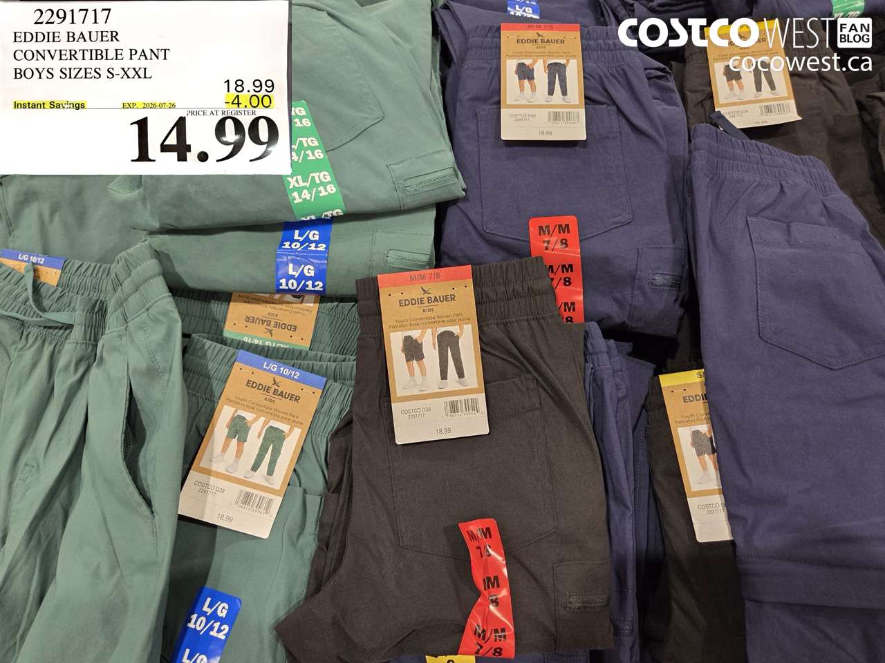 2291717 EDDIE BAUER CONVERTIBLE PANT BOYS SIZES S-XXL ($4.00 INSTANT SAVINGS EXPIRES ON 2026-07-26) $14.99