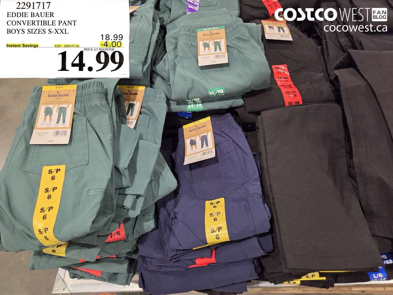 2291717 EDDIE BAUER CONVERTIBLE PANT BOYS SIZES S-XXL ($4.00 INSTANT SAVINGS EXPIRES ON 2026-07-26) $14.99