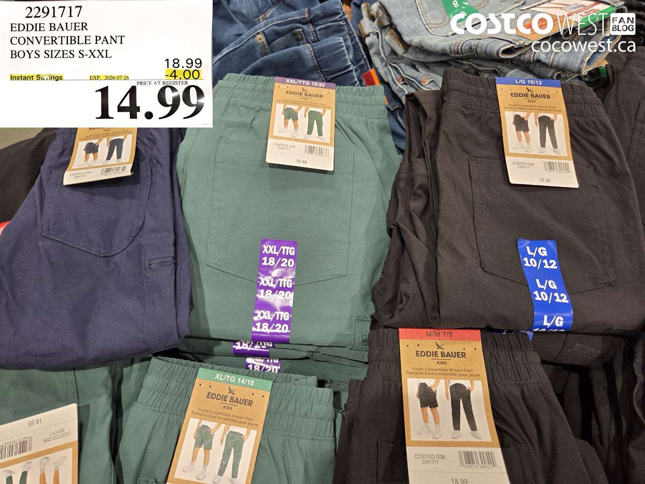 2291717 EDDIE BAUER CONVERTIBLE PANT BOYS SIZES S-XXL ($4.00 INSTANT SAVINGS EXPIRES ON 2026-07-26) $14.99