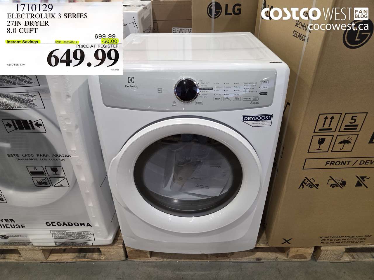 1710129 ELECTROLUX 3 SERIES 27IN DRYER 8.0 CUFT ($50.00 INSTANT SAVINGS EXPIRES ON 2026-07-19) $649.99
